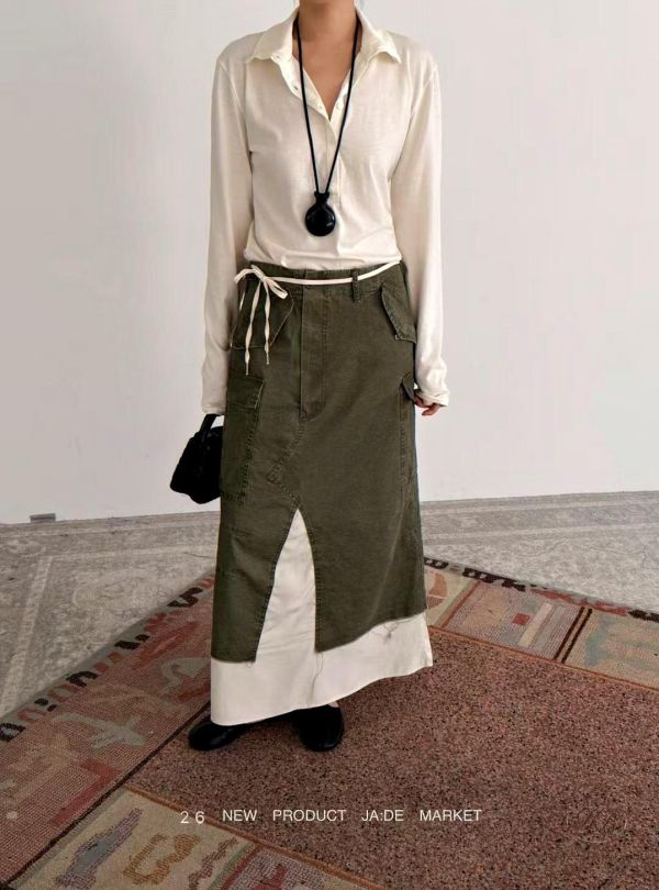 SS99 春季 超有設計感的丹寧拼接半身裙 