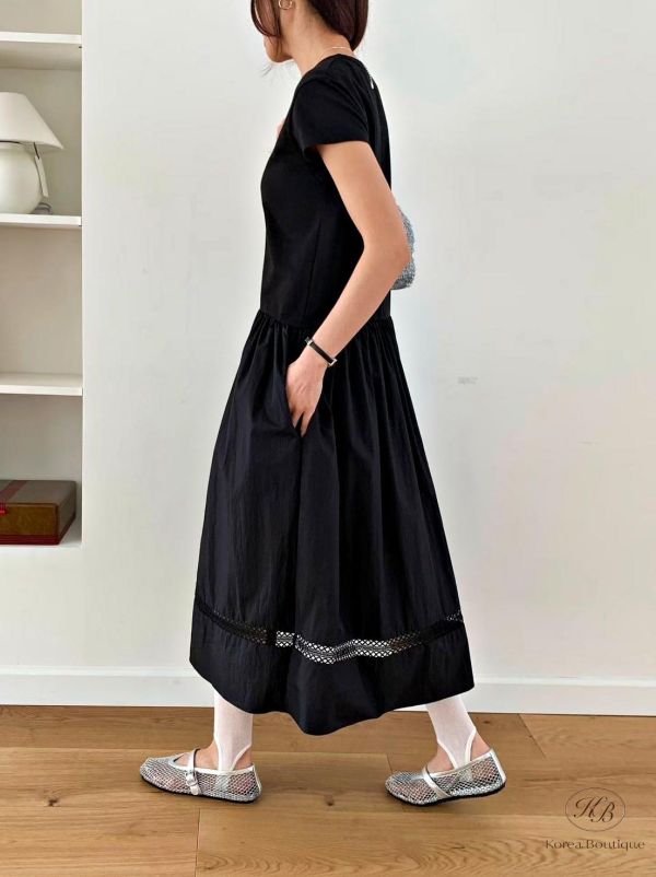 SS457 春季 口袋異材質拼接洋裝 