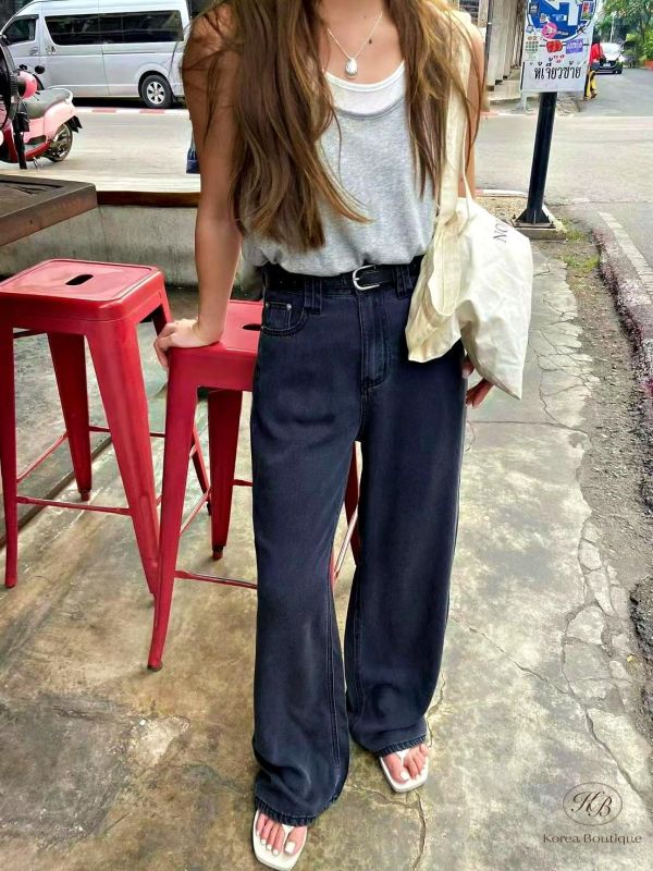 SS493 春季 夏日舒服的直筒牛仔褲 附皮帶 