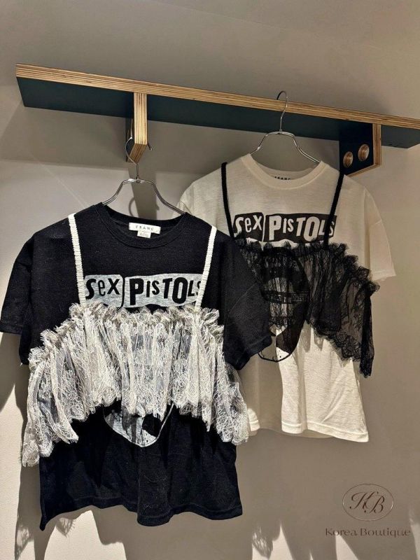 SS314 春季 假兩件蕾絲搖滾tee 