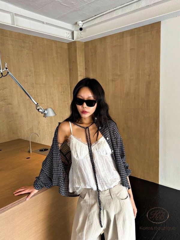 SS450 春季 綁帶設計格紋短襯衫 