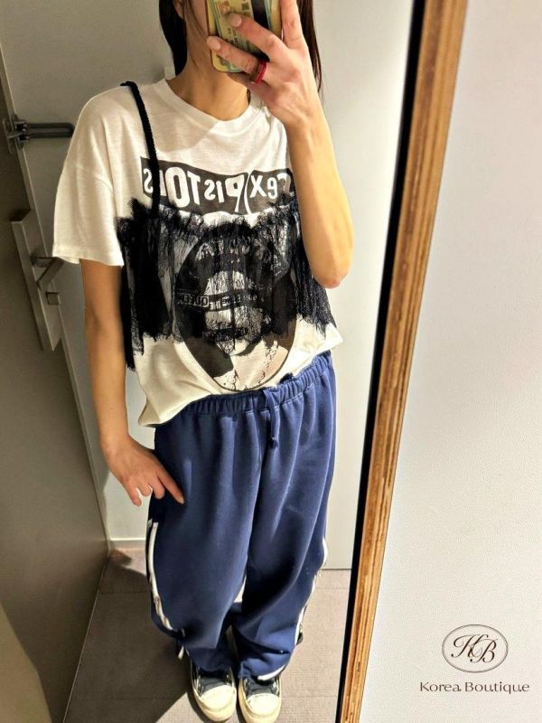 SS314 春季 假兩件蕾絲搖滾tee 