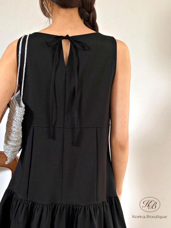 SS294 春季 格紋層次洋裝 黑色的也好優雅 