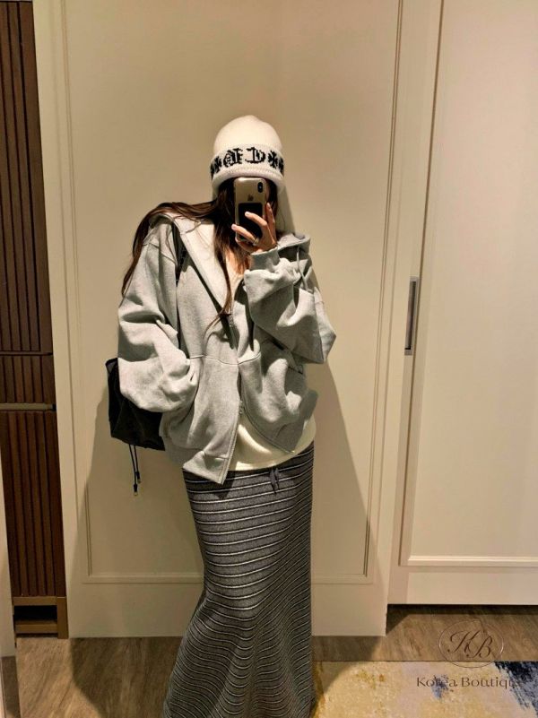 Fw458 冬季 落地感條紋半身裙 