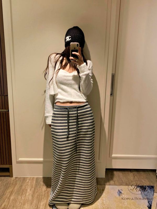 Fw458 冬季 落地感條紋半身裙 