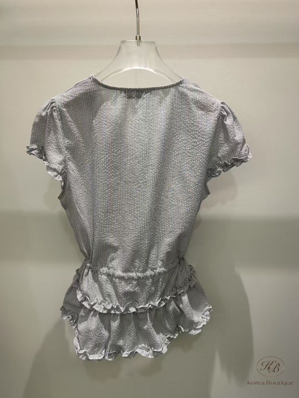 Kr73 夏裝 雙綁帶層次荷葉袖上衣 