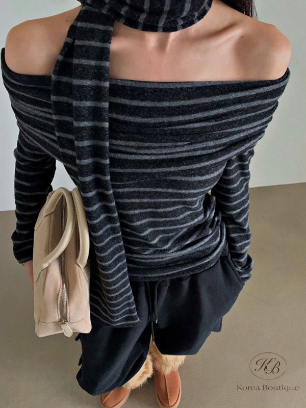 FWKR98 冬季 條紋平口上衣 附圍巾 