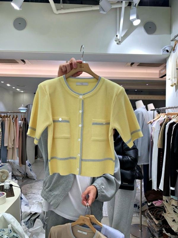 SS260 春季 配色好美的小香風針織短袖外套 