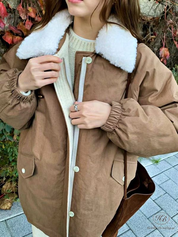 Fw478 冬季 鋪面可拆毛毛領外套 