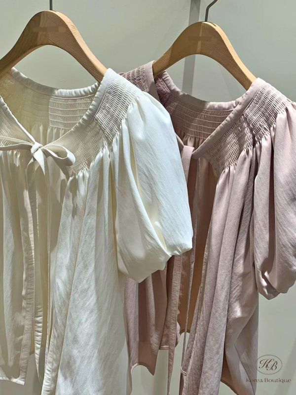 SS348 春季 綁帶蓬蓬袖罩衫 