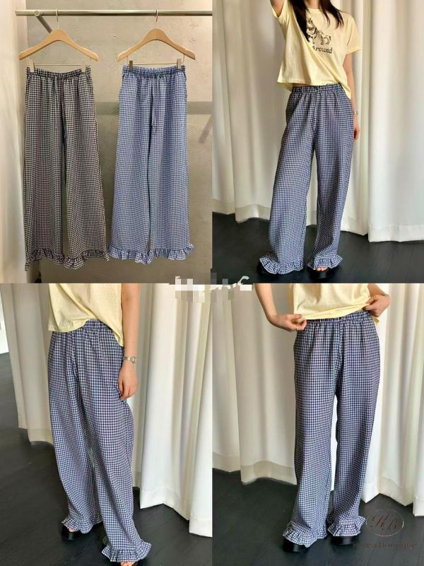 SS451 春季 格紋花邊褲 