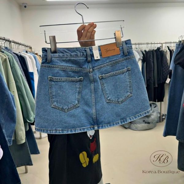 SS305 春季 口袋車線牛仔褲裙 