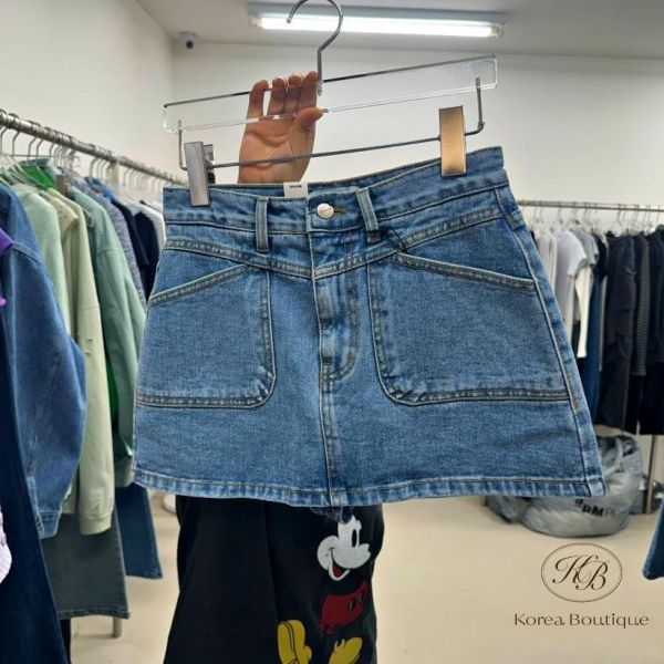 SS305 春季 口袋車線牛仔褲裙 