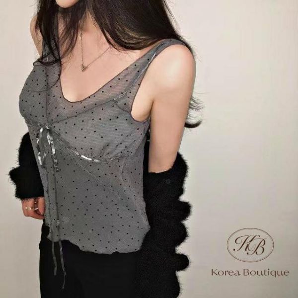 SS150 春季 有點可愛有點女人的薄紗點點上衣 