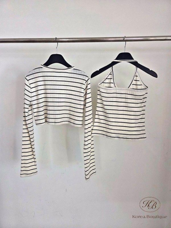 SS90 春季 條紋薄長袖套裝 