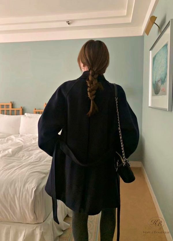 Fw357 秋季 柔和顏色的綁帶羊毛大衣 