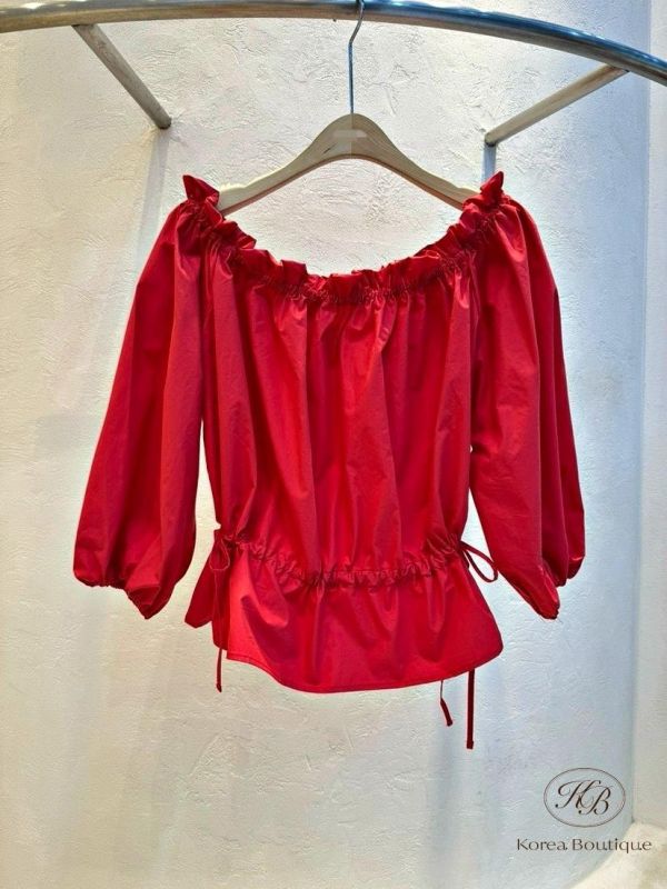 SS357 春季 腰間可綁帶拉平口上衣 