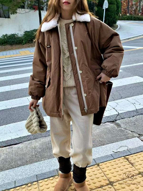 Fw478 冬季 鋪面可拆毛毛領外套 