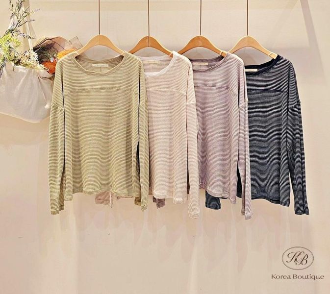 SS375 春季 混亞麻條紋上衣 