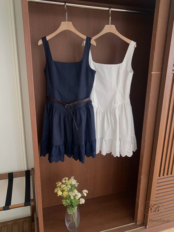 Spv67 夏裝 夏日雕花洋裝 附腰帶 