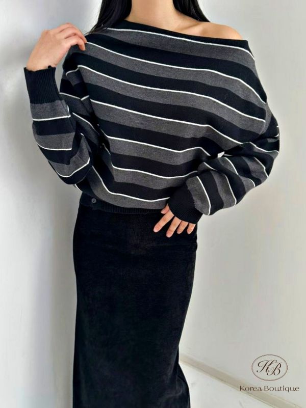 FWRK119 冬季 條紋斜肩上衣 