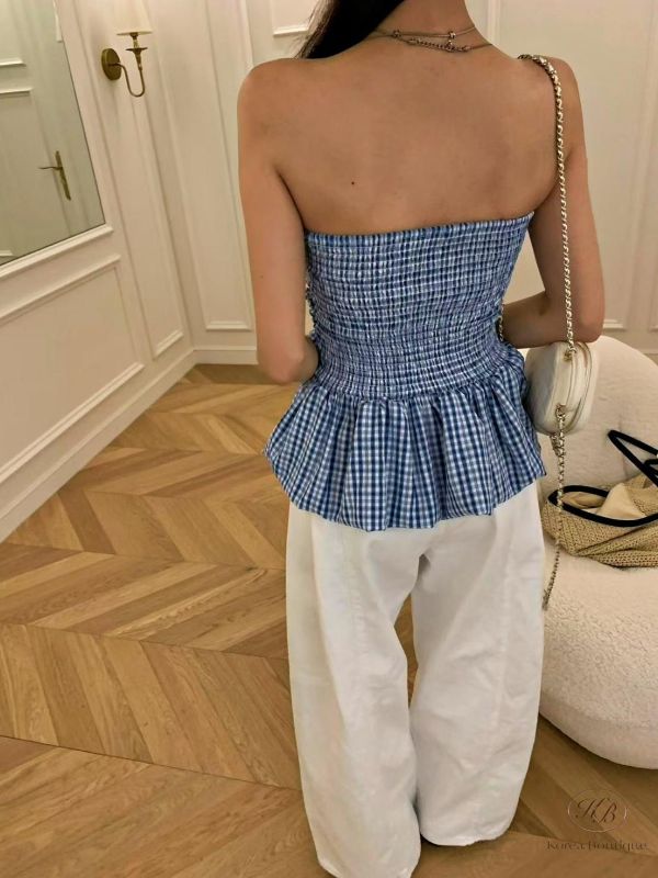 SS396 春季 平口格紋小洋裝上衣 