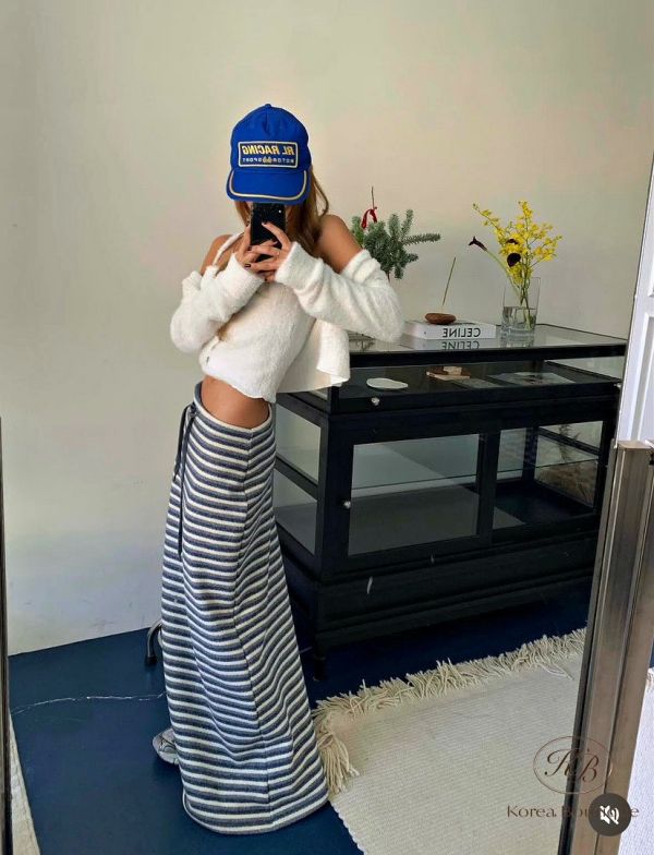 Fw458 冬季 落地感條紋半身裙 