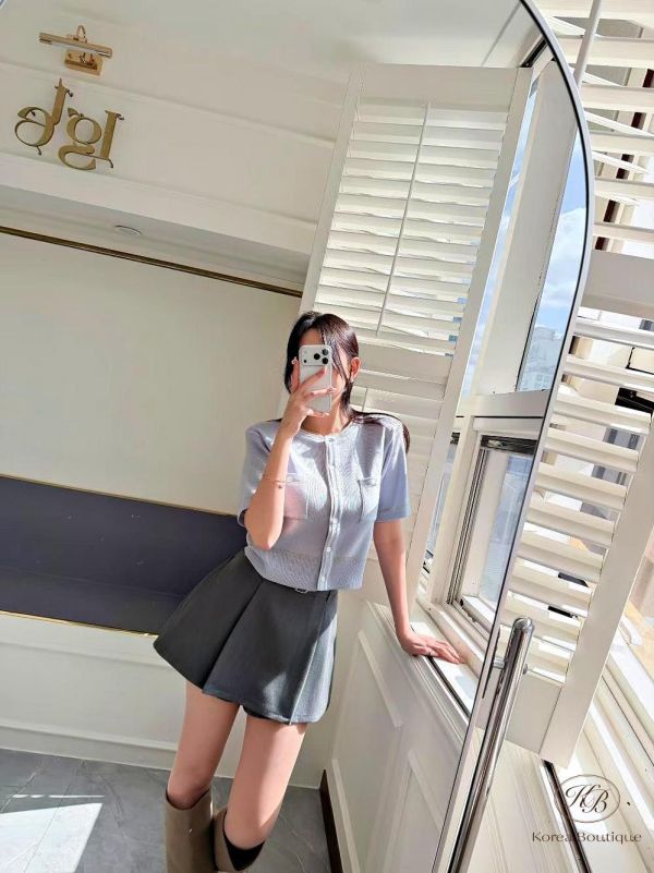 SS260 春季 配色好美的小香風針織短袖外套 