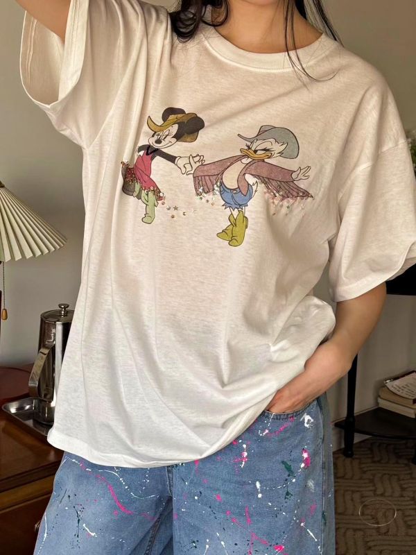SS484 春季 手工縫劑兩片米奇卡通tee 