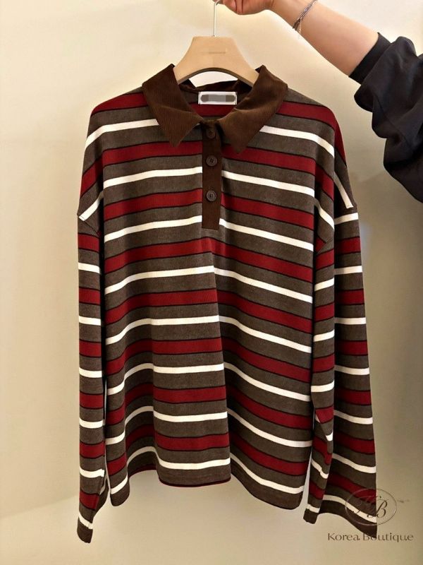 Fw346 秋季 秋冬色條紋polo衫 
