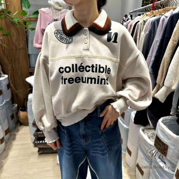 FWKR86 冬季 可愛的領口上衣 