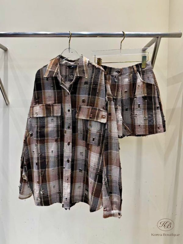 Fw353 秋季 破損感格紋套裝 