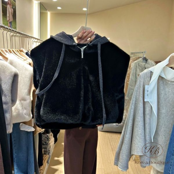 FWKR37 冬季 皮草背心 帽子可拆 