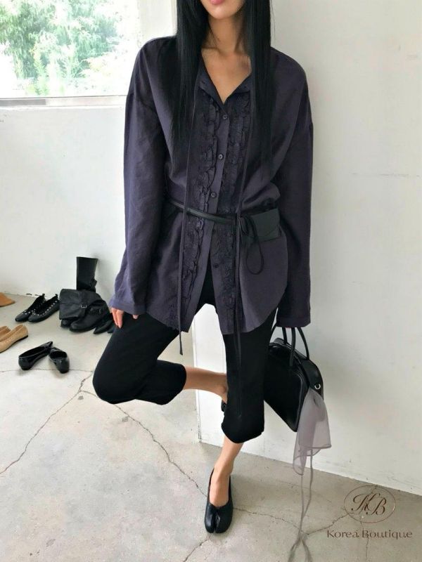 FW2786 秋季 簡單的黑色卡布里牛仔八分褲 