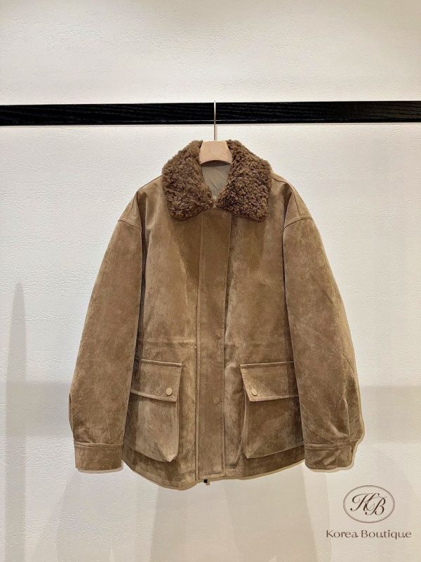 FWKR94 冬季 毛毛領鋪棉外套 麂皮感 