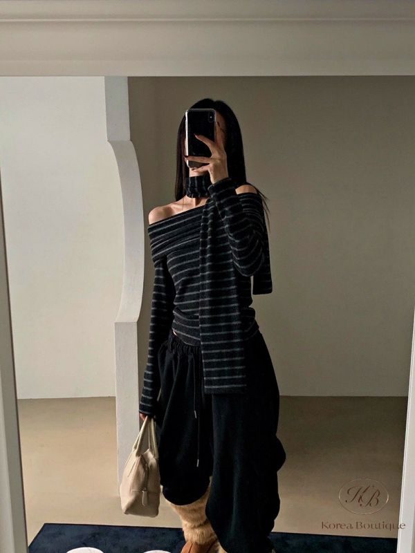 FWKR98 冬季 條紋平口上衣 附圍巾 