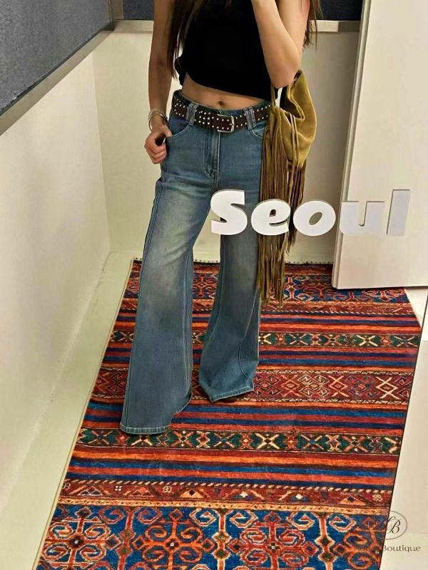 SS167 春季 好看的微喇叭牛仔褲 附皮帶 