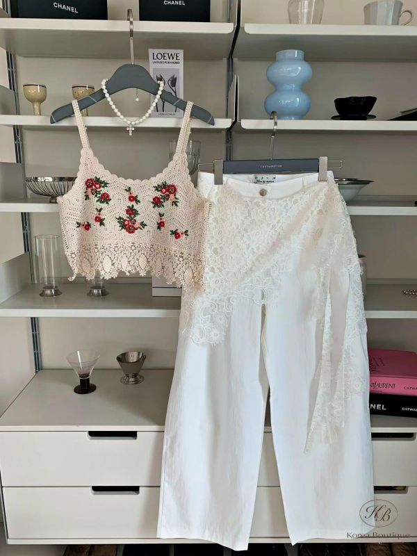 SS463 春季 刺繡玫瑰針織背心 