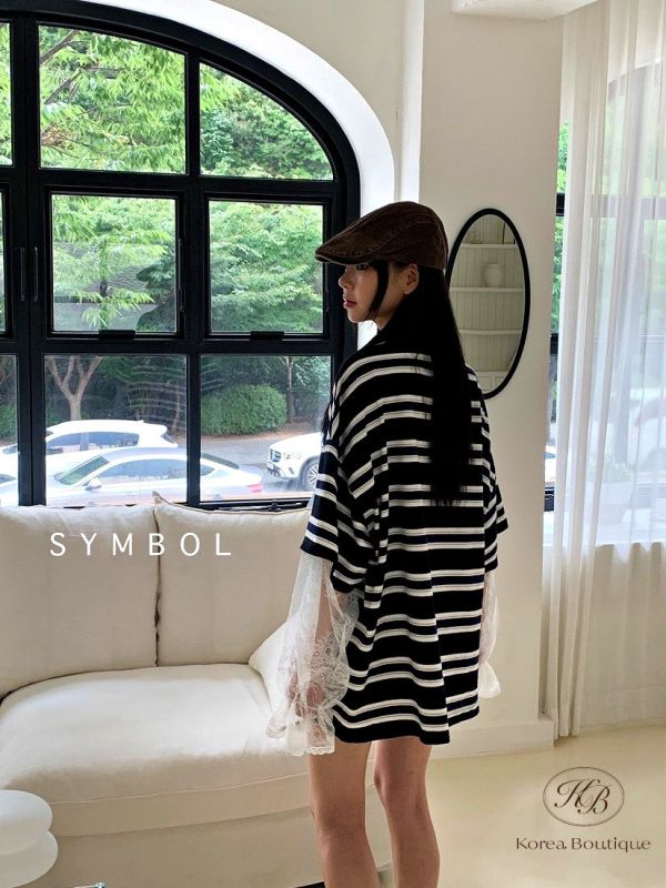 Fw288 秋季 蕾絲袖假兩件tee 