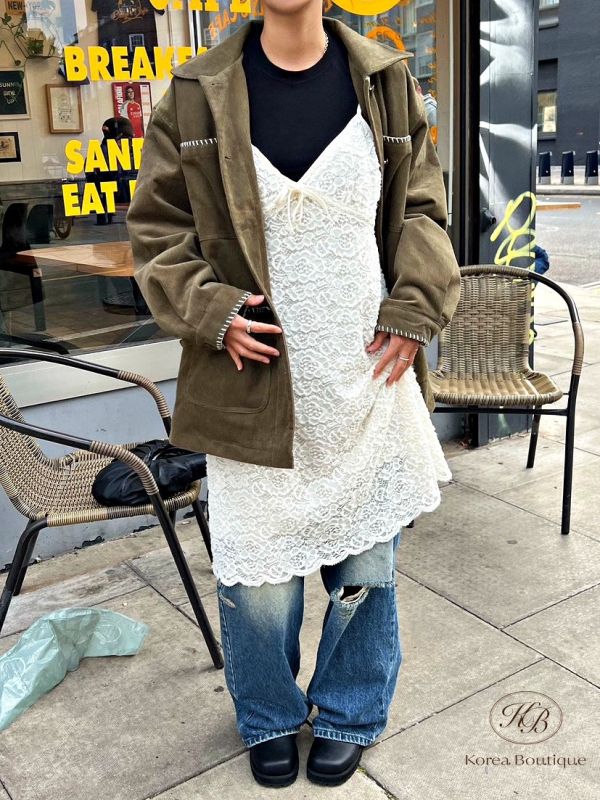 Fw446 冬季 細肩蕾絲背心裙 