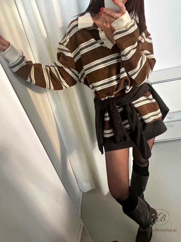 FWKR90 冬季 磨毛polo條紋衫 