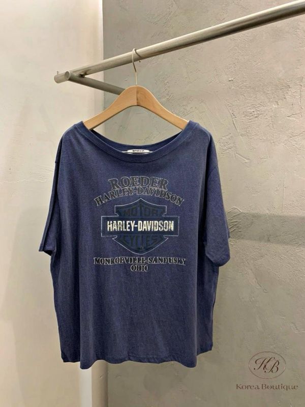 SS385 春季 水洗棉帥氣的標誌大領口tee 