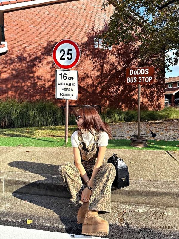 Fw485 冬季 豹紋吊帶褲 