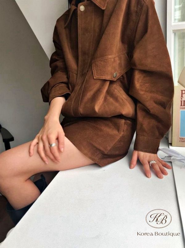 Fw464 冬季 麂皮夾克套裝 裙子均碼 