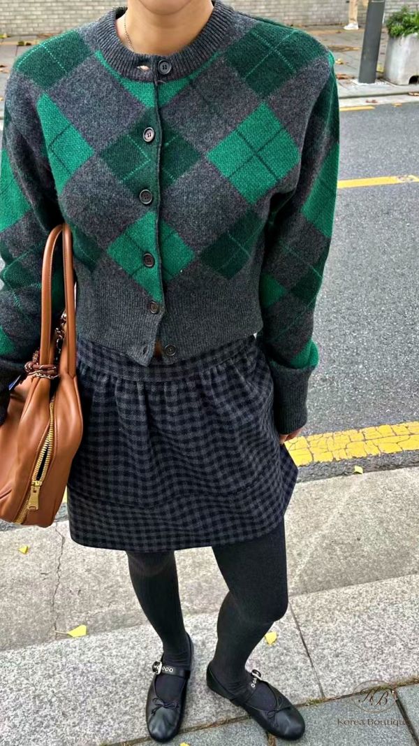 Fw423 冬季 菱格開襟外套 