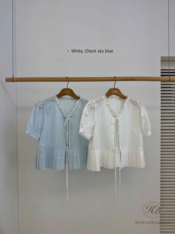 SS444 春季 綁帶開襟蝴蝶結上衣 