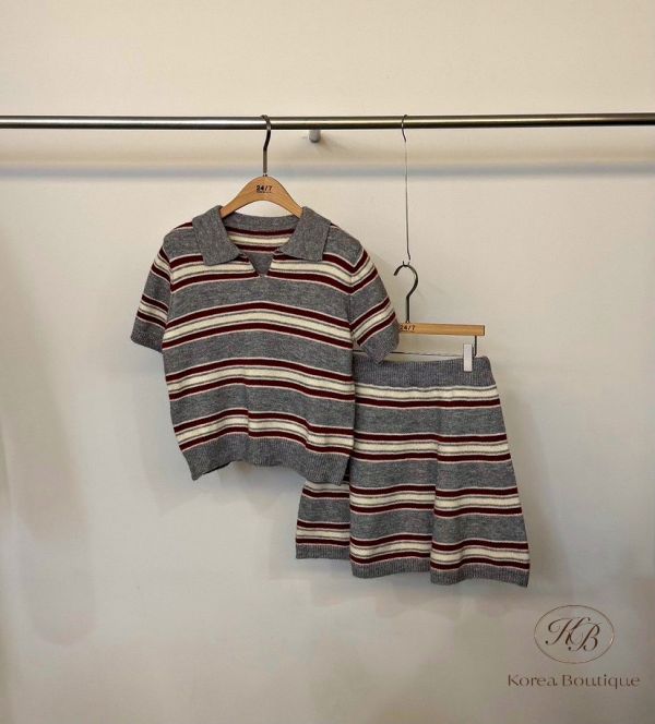 Fw392 秋季 條紋毛呢兩件式套裝 