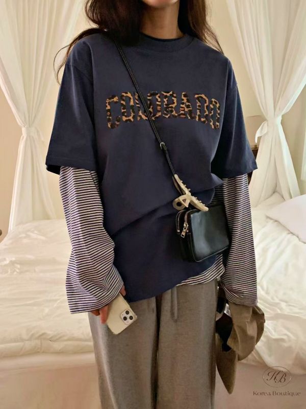 Fw101 秋季 豹紋字母tee 