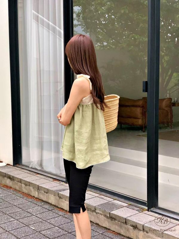 SS545 夏季 蝴蝶結造型拼接背心 