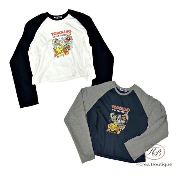FW2681 秋季 撞色棒球可愛圖案tee 